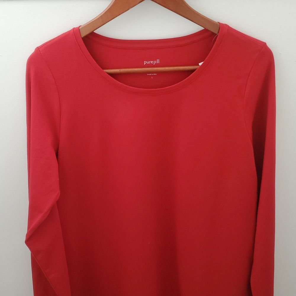 J. Jill Purejill Long Sleeve Stretch Cotton Tee True Red Size Large NWT Pima - Picture 2 of 7